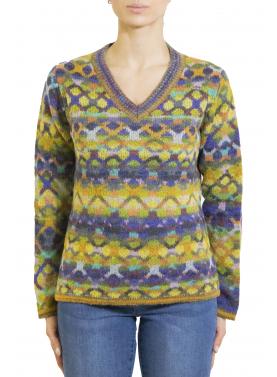 maglione fantasia con scollo a V